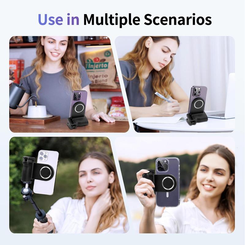 Magnetic Phone Handle Selfie Holder, Phone Accessories, Content Creator Tools, 1 4 Screw Phone Grip Holder Stand with Cold Shoe & BT Remote Control, Compatible with iPhone 15 14 13 12 Series