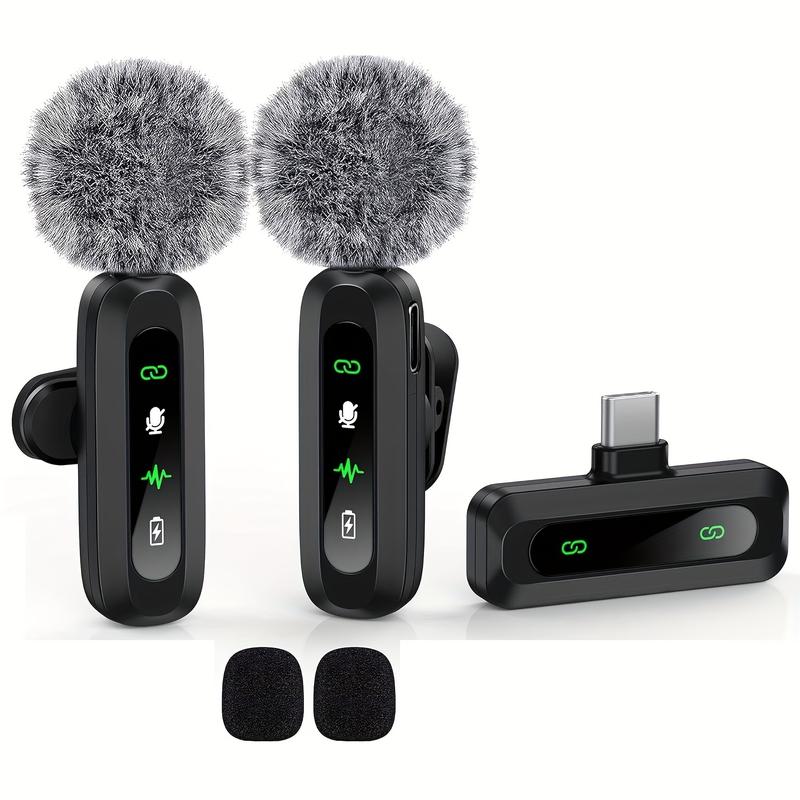 Wireless Lavalier microphone, that is, plug-in mini microphone, noise cancellation, 2-pack mini microphone professional noise cancellation recording clip microphone for creators interview tiktok Vlog creators