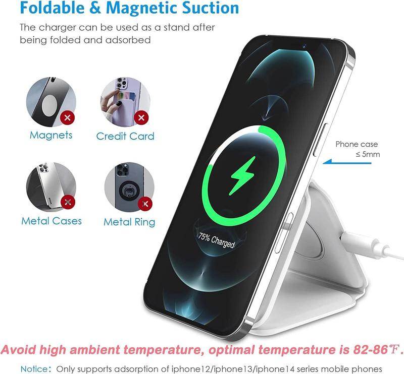 3-in-1 Foldable Wireless Charger for iPhone15 14 13 12 SE 11 with Magnetic Fast Charging Pad and iWatch Charging - Compact and Portable Smartphone Cellphone