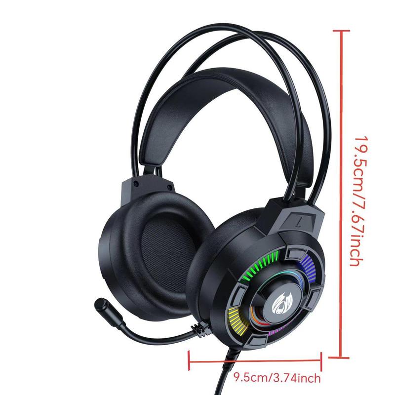 Wired Gaming Headset with LED Light, Wired Gaming Headphones with Noise Cancelling Microphone, Stereo Sound Wired Headset for PC, Laptop, Computer