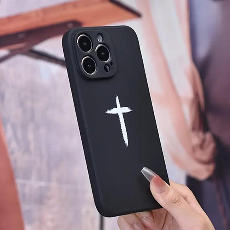 Minimalist Cross Pattern Phone Case, Decorative Phone Protector Cover, Phone Accessory Compatible With iPhone 11 12 13 14 15 Plus Pro Max XR XS Max