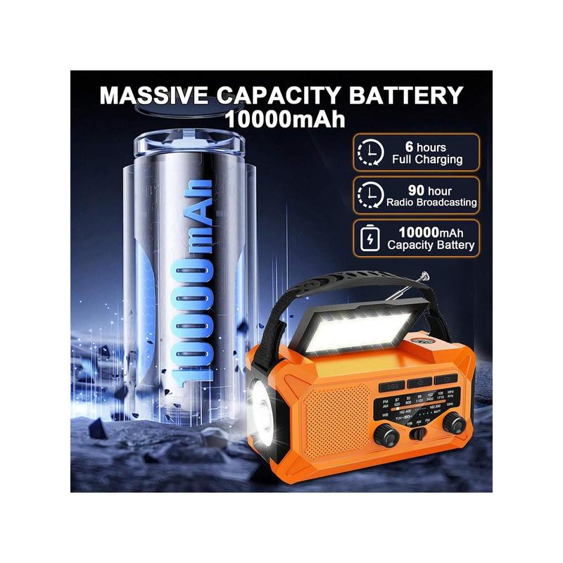 10000mAh Emergency Weather Radio With Solar Charging, Hand Crank Radio Solar Radio Portable Radio AM FM NOAA Radio LED Flashlight Reading Lamp Compass Phone Charger Outdoor Camping