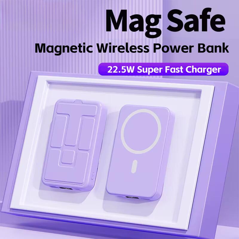 Wireless Power Bank, 10000mAh Magnetic Portable Charger 22.5W PD Fast Charging with Type-C Cable,  Battery Pack QC3.0 LED Display Compatible with iPhone 15 14 13 12 Pro Mini Pro Max