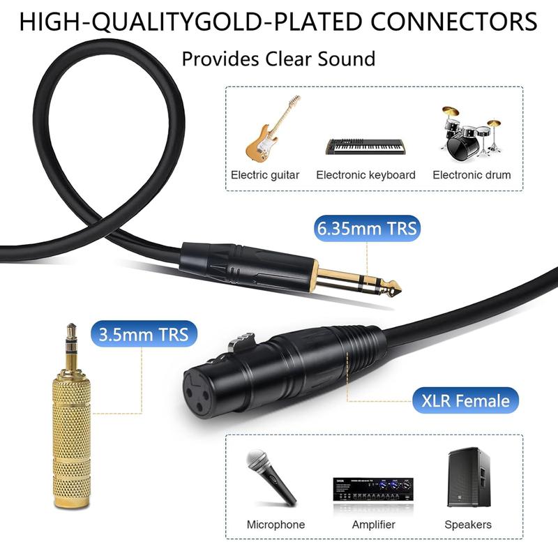 XLR  10ft 3M, Female XLR to 1 4 (6.35mm) TRS Stereo with 1 8 (3.5mm) Stereo Adapter, XLR Microphone  Jack Balanced Signal Interconnect