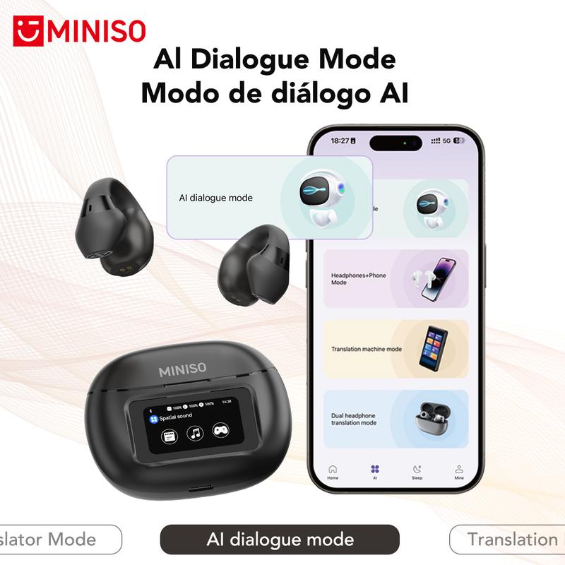 MINISO X29 AI Translation Open Ear-Clip Wireless Earphones Noise Cancellation Bluetooth V5.4 Full Color Display Earphone Touch Screen With Double Mic Long Battery Charging Case