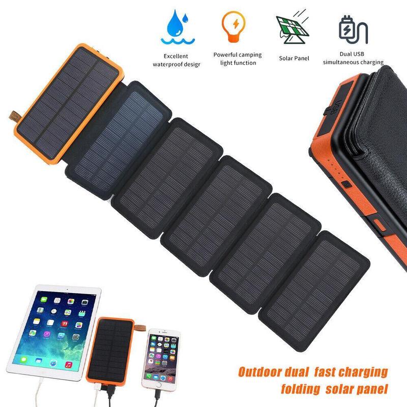 Solar Charger 26000mAh, Outdoor USB C Portable Power Bank with 6 Solar Panels, Fast Charge External Battery Pack with 2 USB Outputs Compatible with Smartphones, Tablets, etc.