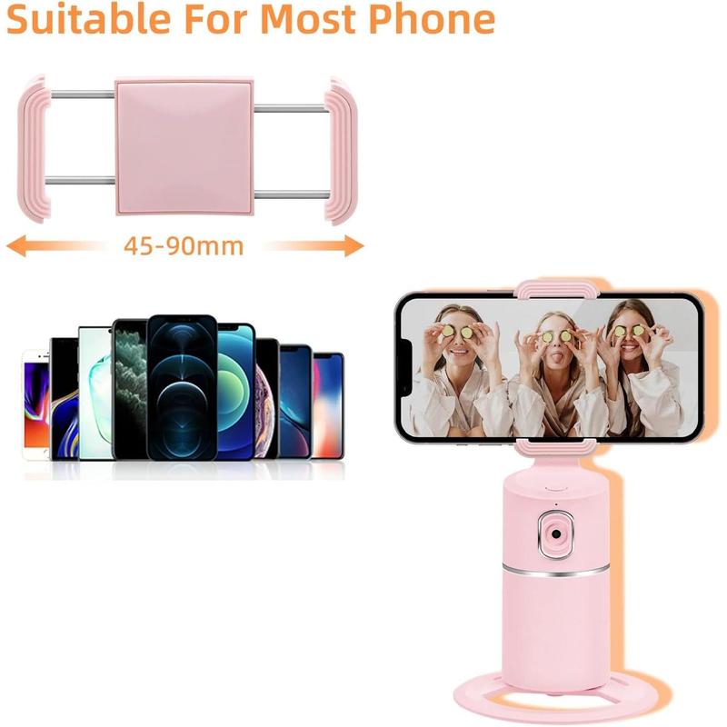 Auto Face Tracking Tripod, No App Required, Rechargeable Battery, 360° Rotation Phone Tracking Holder Face Body Phone Camera Mount for Live Vlog Streaming Video Chat - Pink