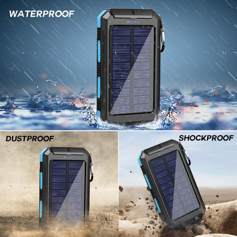 38800mAh Portable Solar Charger: Waterproof, dual USB outputs, and LED flashlights. Perfect for camping and outdoor use! Harness solar power!