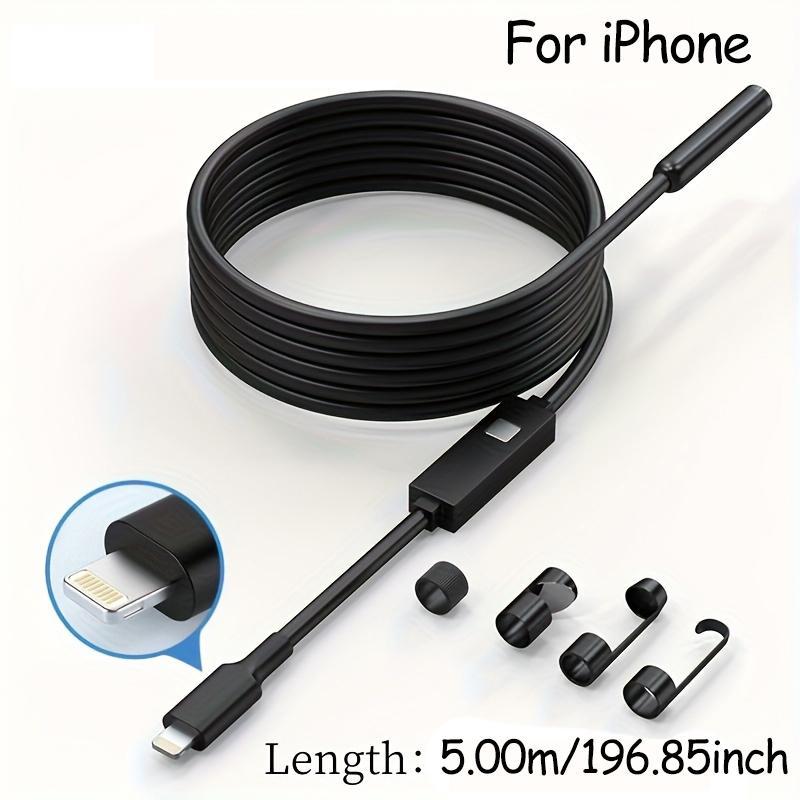 Multipurpose Industrial Endoscope for Cellphone Smartphone, 1 Count Waterproof Tube Sink Drain Pipe Mobile Camera with LED Light, HD Inspection Camera for iPhone & iPad, Detecting Tools