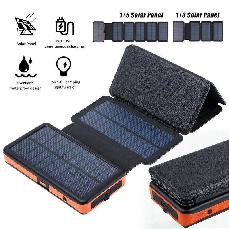 Solar Charger 26000mAh, Outdoor USB C Portable Power Bank with 6 Solar Panels, Fast Charge External Battery Pack with 2 USB Outputs Compatible with Smartphones, Tablets, etc.