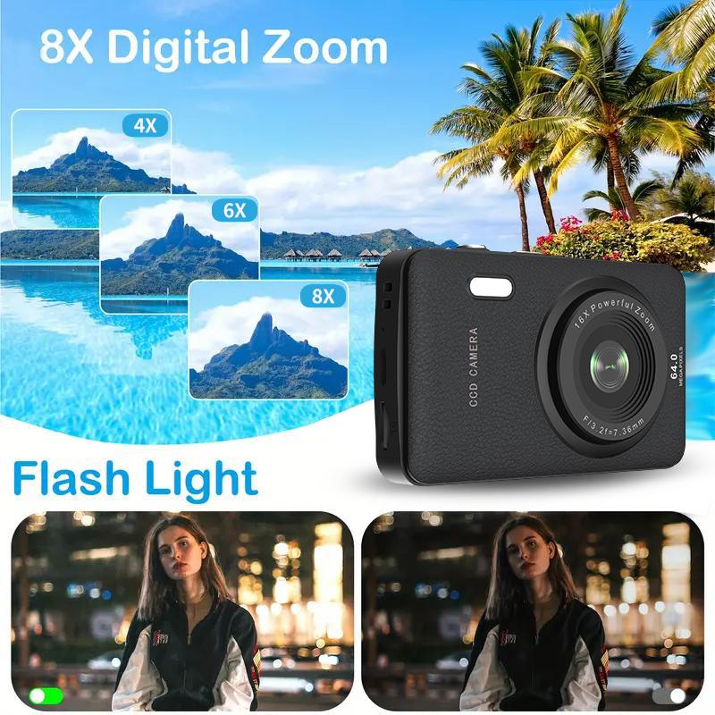 FHD 1080P Digital Camera with 16x Zoom Anti-Shake Compact Small Camera for Boys Girls Children Rechargeable Lens Rechargeable