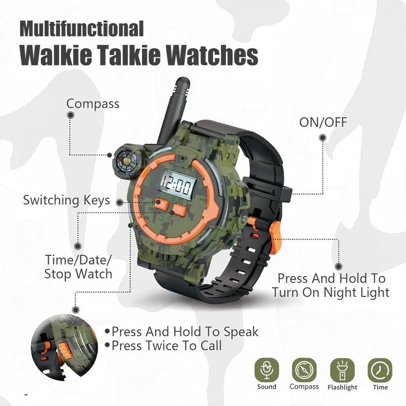 Cordless Walkie Talkie Toy, 2 Counts 200m Transmission Range Walkie Talkie with Flashlight & Compass, Outdoor Game Toy, Christmas Gift