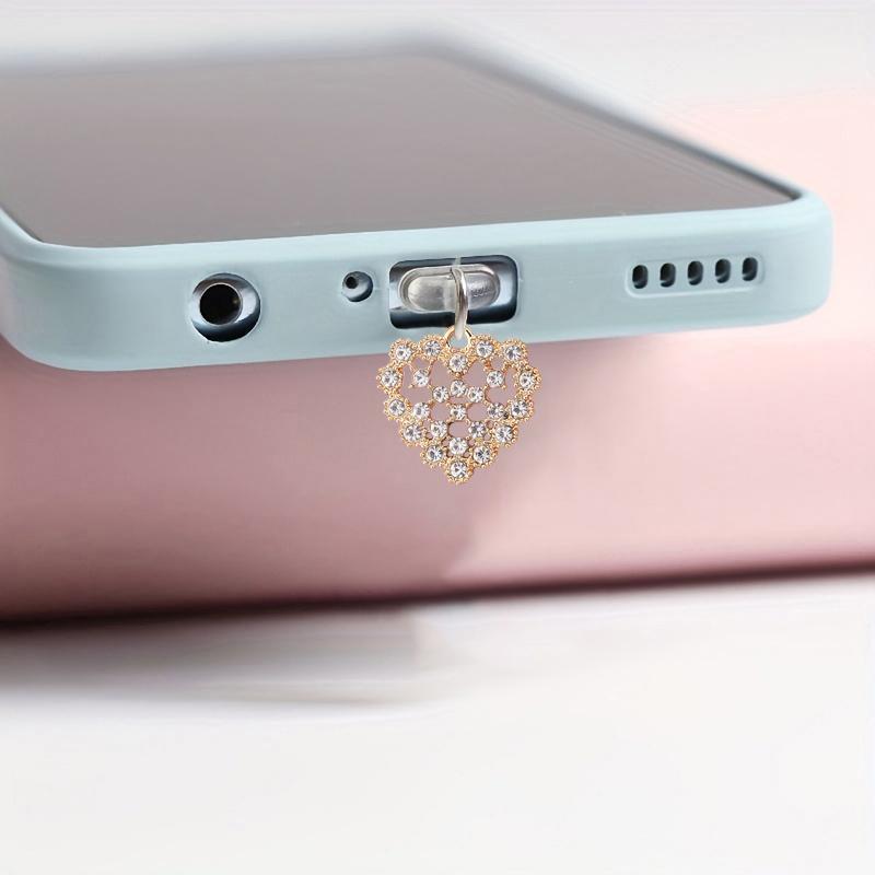 Rhinestone Heart Shaped Phone Charging Port Dust Plug, Mobile Phone Charging Port Dust Plug, Fashion Phone Accessories