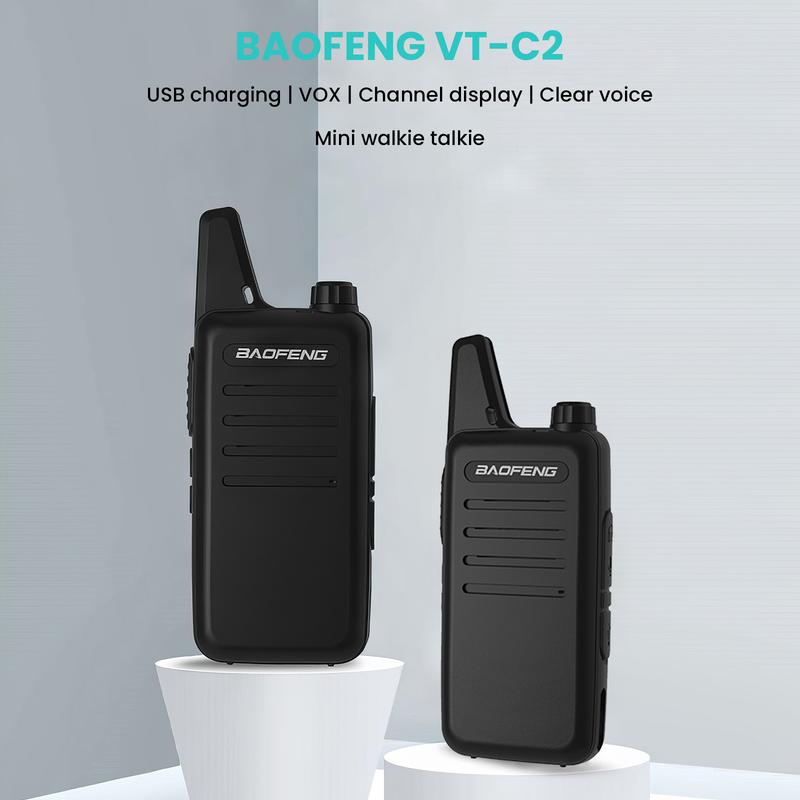 Baofeng BF-VT-C2 Walkie Talkies, Mini 2 Way Radio Rechargeable, VOX Handsfree, Portable, Two-Way Radios Long Range Ham Radio with Earpiece, for Family Road Trip Camping Hiking Skiing(2 Pack, Black)