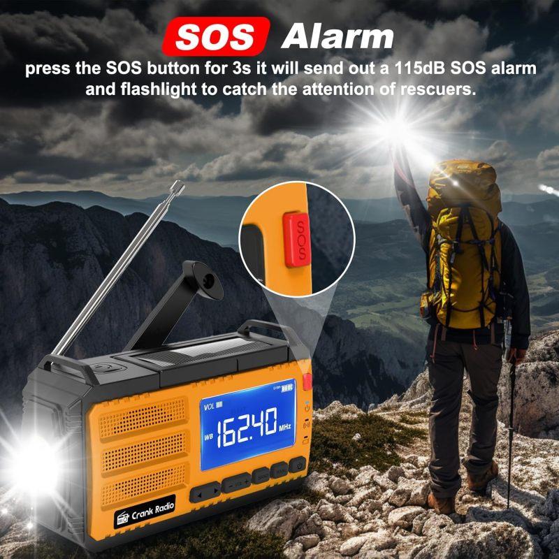 Emergency Weather Radio Solar Hand Crank Emergency Radio 10000mAh AM FM NOAA Weather Radio with LCD Display 3 Mode Flashlight SOS Alarm Compass Headphone Jack for Home Camping Emergency