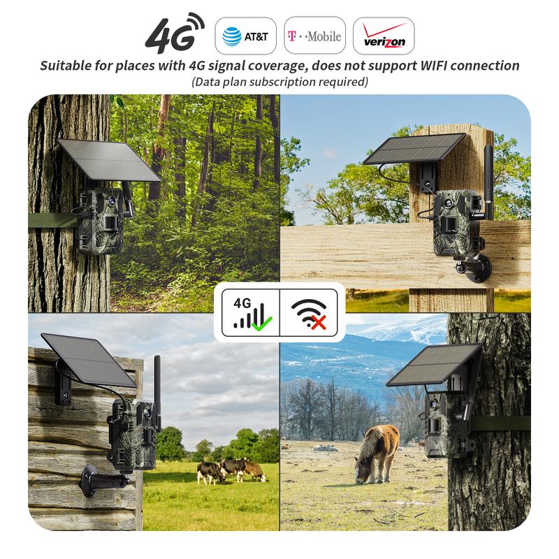 [Black Friday Deal]3rd Gen 4G LTE Cellular Trail Cameras with Live Streaming,UNLIMITED Data Plan, NOT SUPPORT WIFI, Game Camera Built-in SIM Card with Motion Activated 0.2s Trigger Time Solar Trail Camera IP66 Waterproof Remote