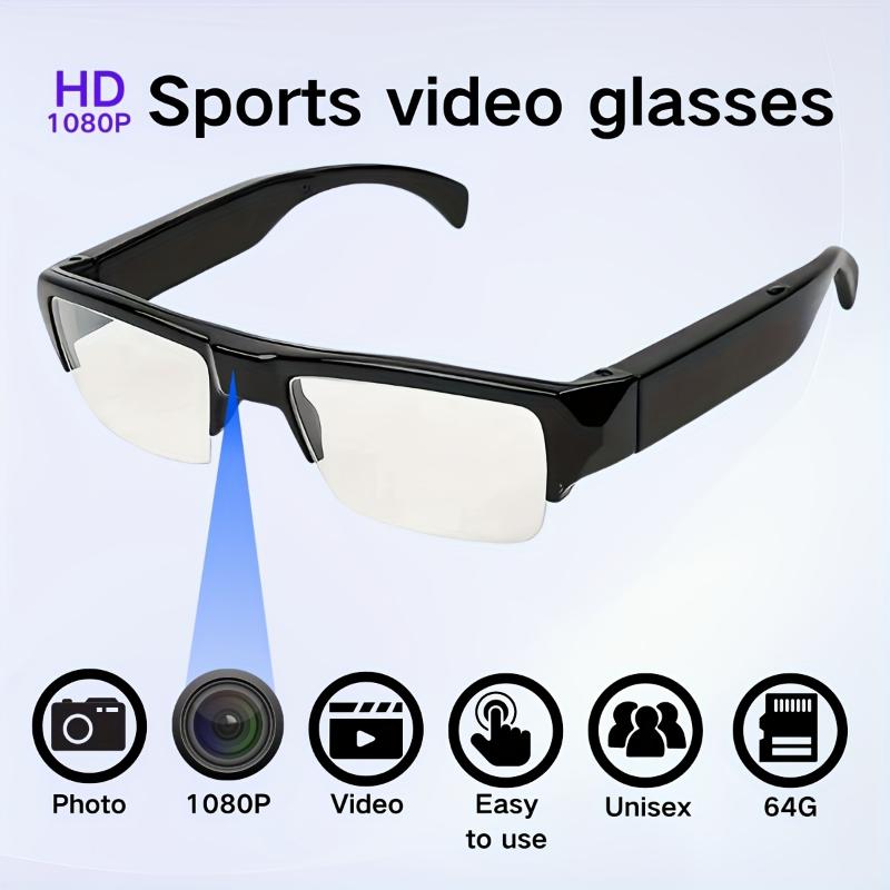 64GB Smart HD Video Glasses - 1080P Body Camera for Cycling, Meeting Recording, Outdoor Sports - Hands-Free, Water-Resistant, Wide-Angle Lens, Long Battery Life, Portable Storage