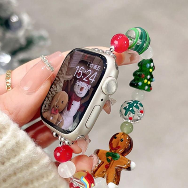 1pc Gingerbread Man Christmas Tree Elastic Cord Watchband Strap Compatible With Apple Watch Series 9 8 7 6 5 4 SE2 S9 Ultra 2