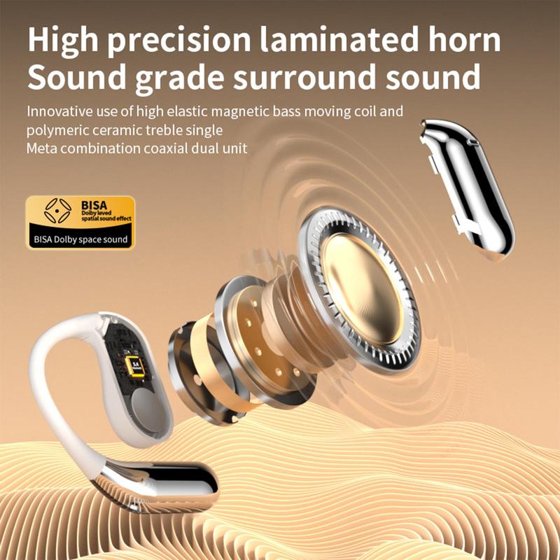 LIFEBEE Wireless Open-ear Earbuds, 1 Pair LCD Full Color Touch Screen Long Play Time OWS Headphones, Immersive Premium Sound Long Distance Connection Headset with Charging Case