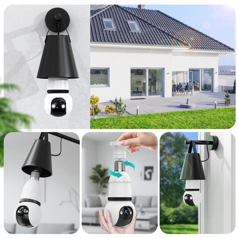 4MP Light Bulb security camera with 5G and 2.4GHz wireless indoor outdoor camera with night vision, motion detection, 360° remote viewing and real-time alerts. Cord Installation