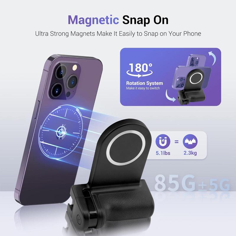 Magnetic Phone Handle Selfie Holder, Phone Accessories, Content Creator Tools, 1 4 Screw Phone Grip Holder Stand with Cold Shoe & BT Remote Control, Compatible with iPhone 15 14 13 12 Series