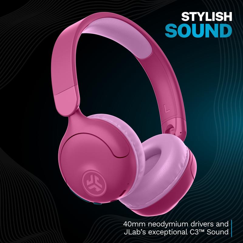 JLab JBuddies Pop Wireless Kids Headphones, 2 in 1 Wireless and Wired, 48+ Hour Playtime, Volume Safe Limiter, Bluetooth 3.5mm Wired Connections, Foldable, Wireless Share Mode, Rechargeable,