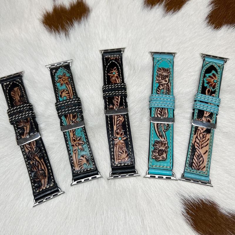 Tooled Leather Apple Watch Bands