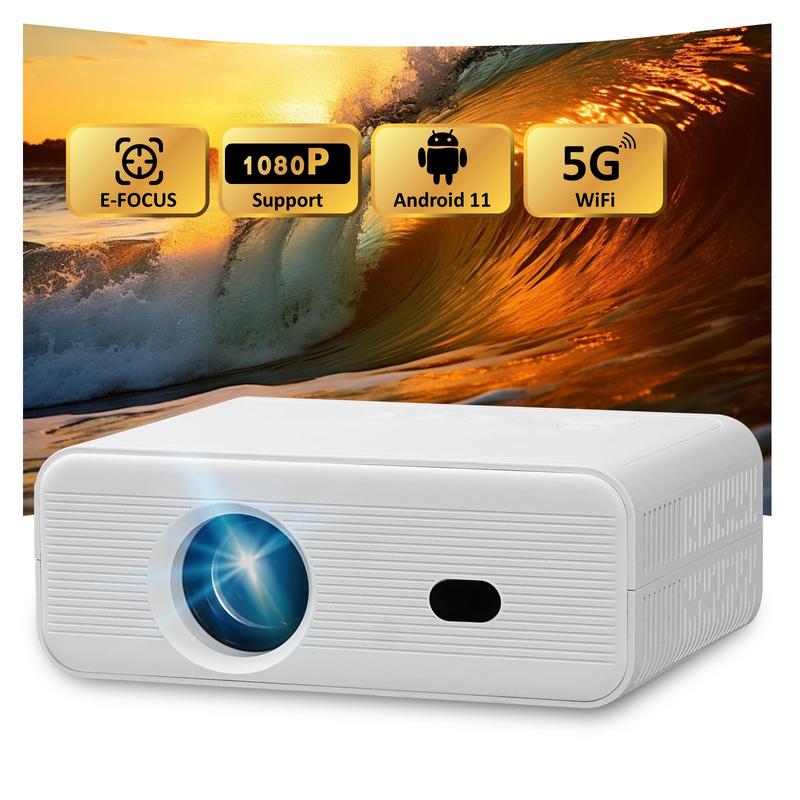 Mini Projector ,with WiFi and Bluetooth, 200Ansi Lumens, Auto Electronic Focus & Keystone Correction, with Lens protector and HDMI ,DoIby Audio, Zoom, Native 1080P Movie, Portable Outdoor , White projector