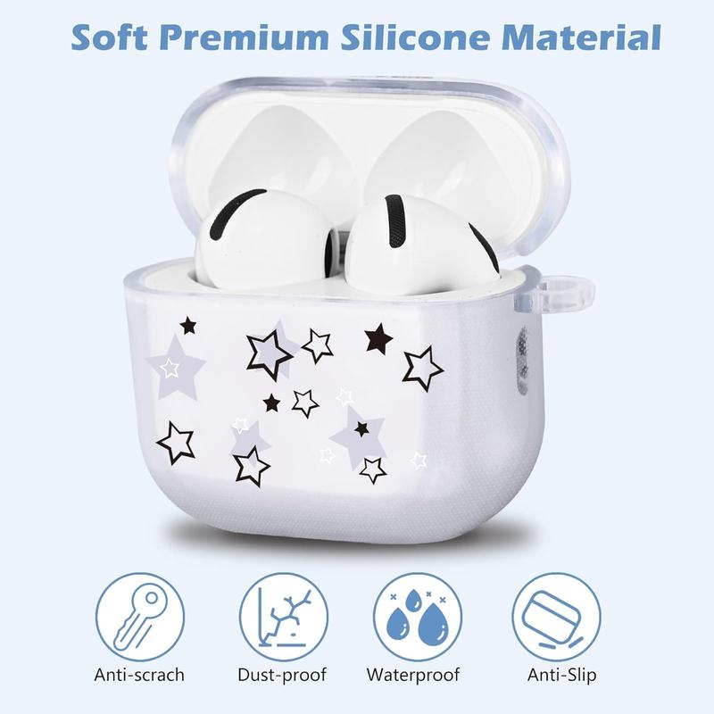 Case for AirPod 4 with Star Keychain, Cute Charms Star Pattern Design Clear Soft Protective Cover for AirPods 4th Generation 2024 Released