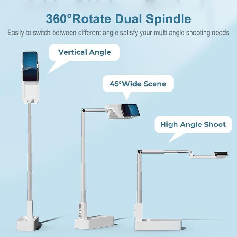 Folding Portable Selfie Stand, 360° Rotation Phone Holder with Rechargeable LED Light, Wireless Foldable Selfie Stand for Live Streaming, Video Recording, Tripod for iPhone, Smartphone Accessories, Stocking Fillers Gift