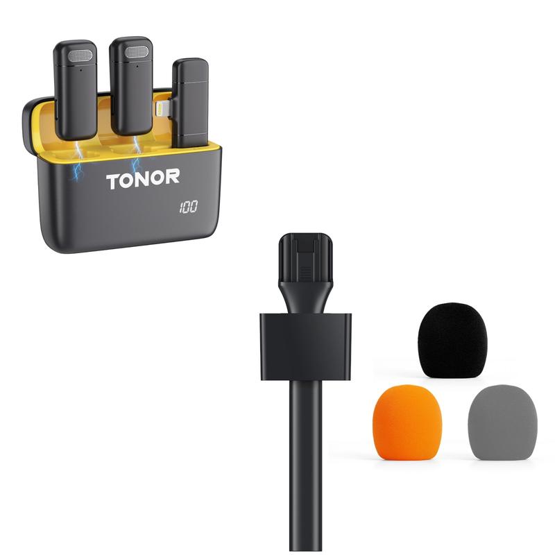 TONOR TL350 Wireless Lavalier Microphones with TP20 Handheld Interview Mic Adapter