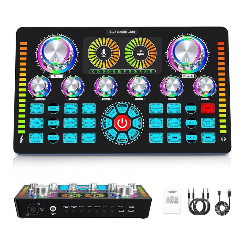 Q7 Live Streaming DJ Device, WirelessMixer Device, RGB Light Button DJ Mixer, Sound Control Game Singing Atmosphere Audio Mixer for Live Broadcast