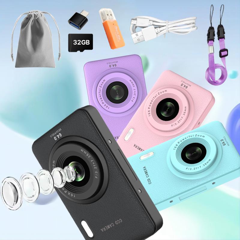 FHD 1080P Digital Camera with 16x Zoom Anti-Shake Compact Small Camera for Boys Girls Children Rechargeable Lens Rechargeable