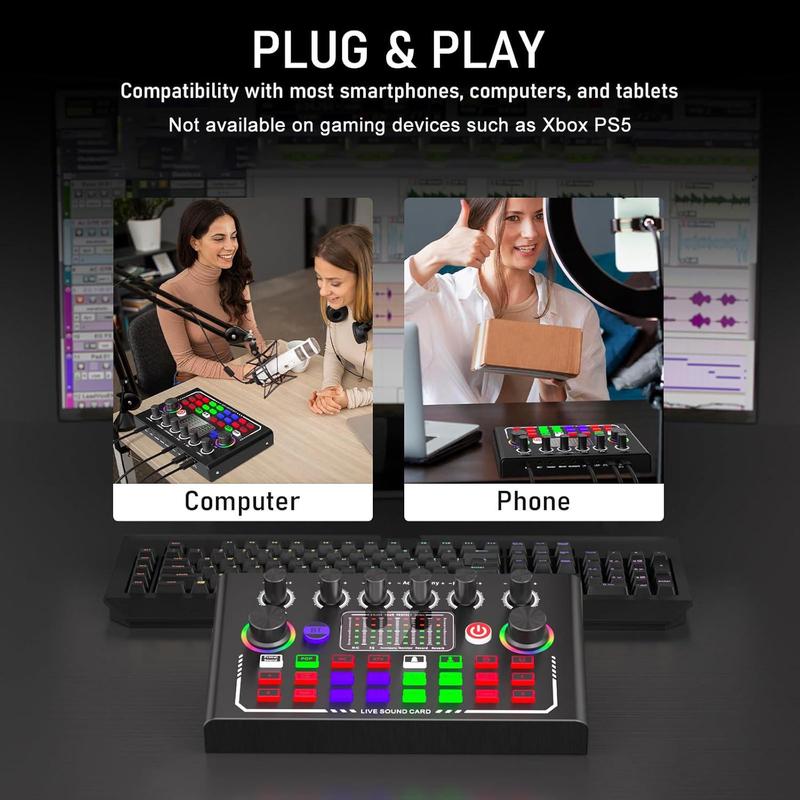 Wireless DJ Mixer, RGB Light Button DJ Mixer, Game Singing Live Sound Control Equipment, Live Atmosphere Broadcast Equipment, Audio Device