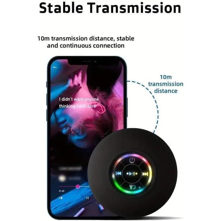 Wireless Bluetooth Waterproof Shower Speaker- RGB LED Light- Portable and Rechargeable- Strong Suction Cup - Mini Wireless Stereo for Beach, Shower & Home-Bathroom Accessories Audio with Smartphone