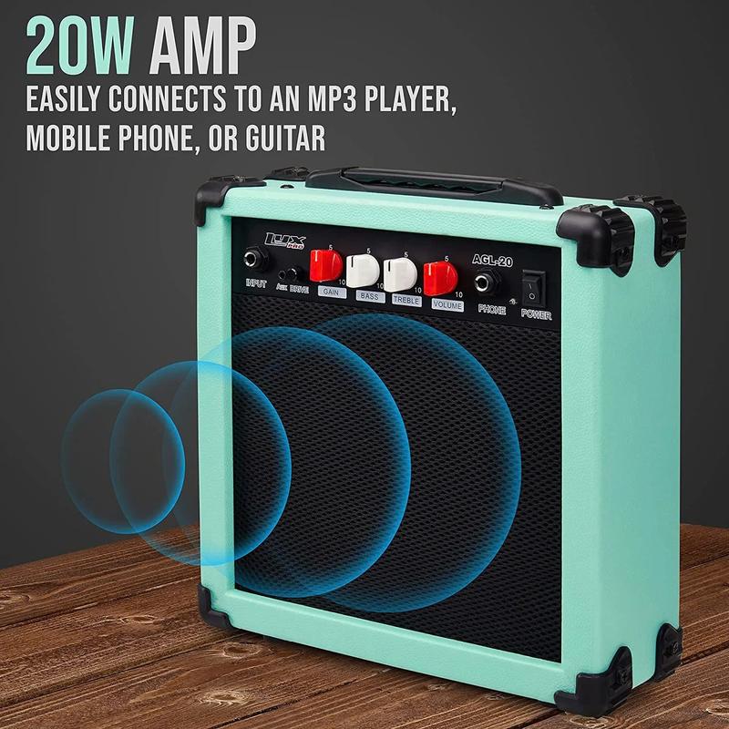 20 Watt Electric Guitar Amplifier with Built-in Speaker, Green, Blue, Mahogany, Natural - YOUTH MUSIC