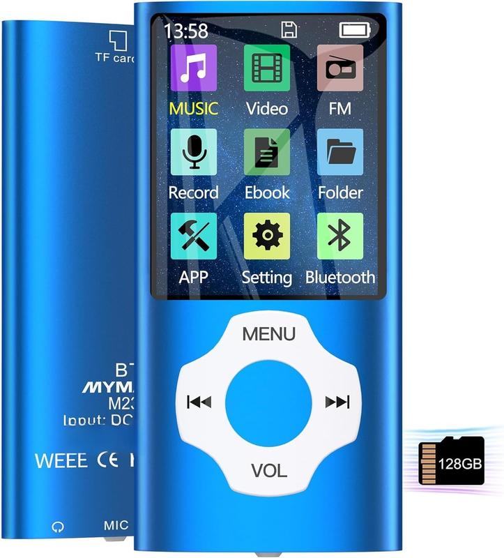 128GB MP3 Player with  5.2,LCD Screen Music Player Up to 256GB,MP3 Player for  with Music,Video,Voice Record,FM Radio,E-Book Reader,Photo Viewer,Darkblue