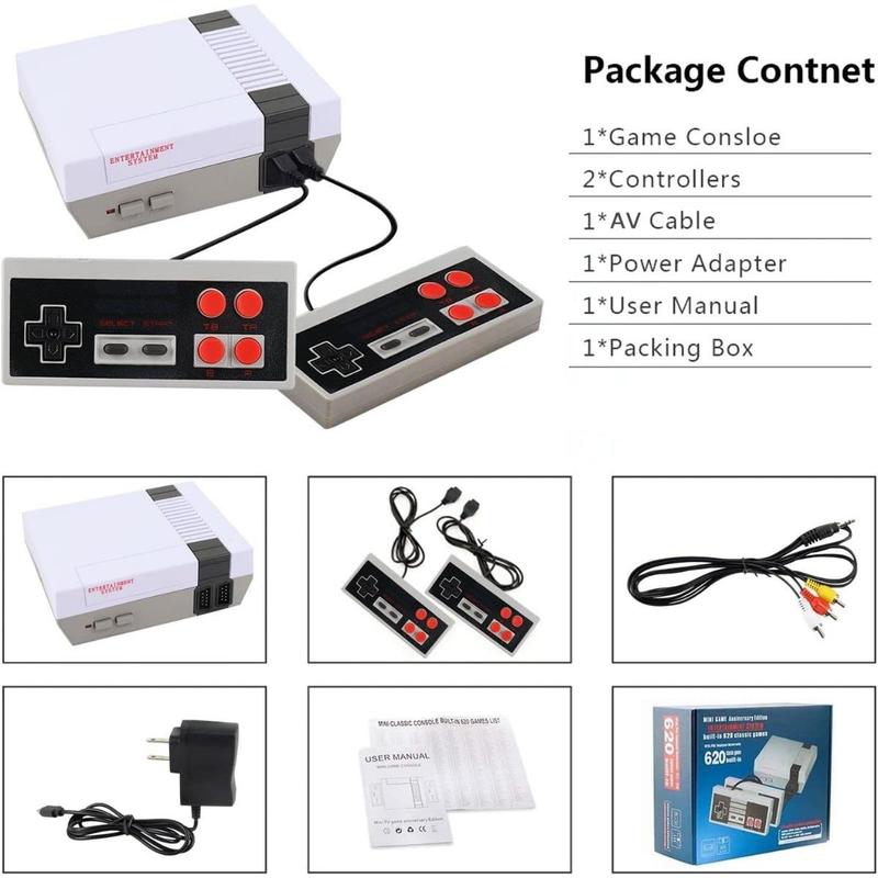 Retro Classic Game Console,Classic Video Games System Built-in 620 Games and 2 Classic Edition Controllers,Av Output Plug and Play,Retro Toys