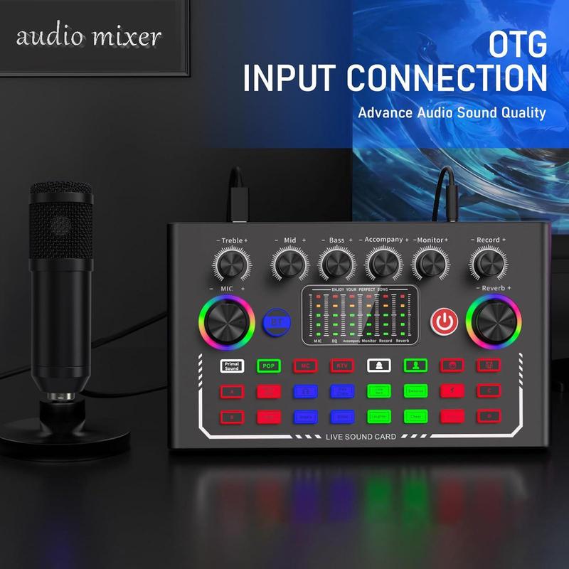 Wireless DJ Mixer, RGB Light Button DJ Mixer, Game Singing Live Sound Control Equipment, Live Atmosphere Broadcast Equipment, Audio Device