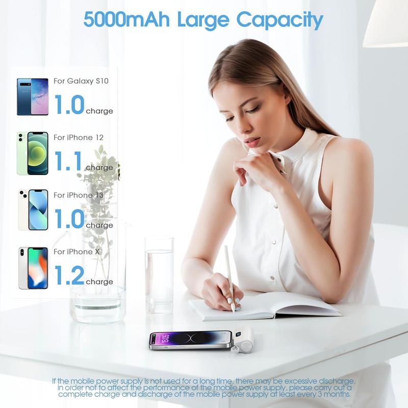 Portable Power Bank for Smartphone, 5000mAh Compact Power Pack with LED Digital Display Screen, Flashlight, Stand & Build-in Cable, Suitable for Electronic Devices, Smartphone Accessories