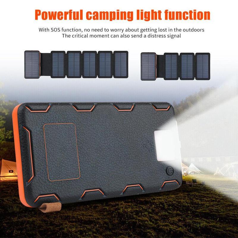 Solar Charger 26000mAh, Outdoor USB C Portable Power Bank with 6 Solar Panels, Fast Charge External Battery Pack with 2 USB Outputs Compatible with Smartphones, Tablets, etc.