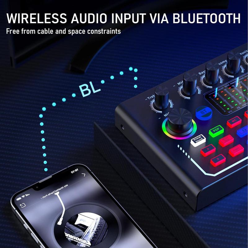 Wireless DJ Mixer, RGB Light Button DJ Mixer, Game Singing Live Sound Control Equipment, Live Atmosphere Broadcast Equipment, Audio Device