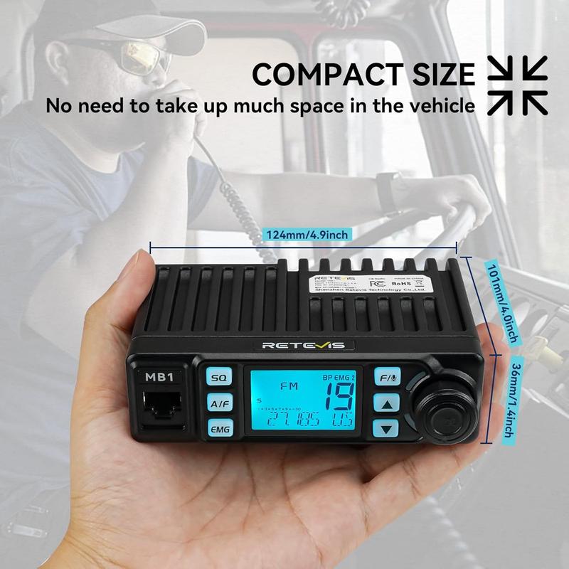 MB1 AM FM CB Radio, 40 CH CB Mobile Radio with 45 Inch CB Antenna, Instant  9 19, 7-Color Screen, Auto-Scan, Trucker Essentials