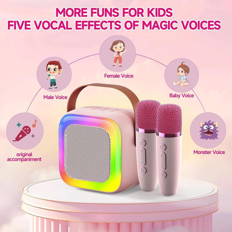 Mini Karaoke Machine for Kids Teen Adults, Kids Karaoke Machine with 2 Wireless Microphones and LED Lights Toys for Christmas Birthday Party, Home, Gifts for 3 4 5 6 7 8 9 10 11 12+ Years Girls Boys