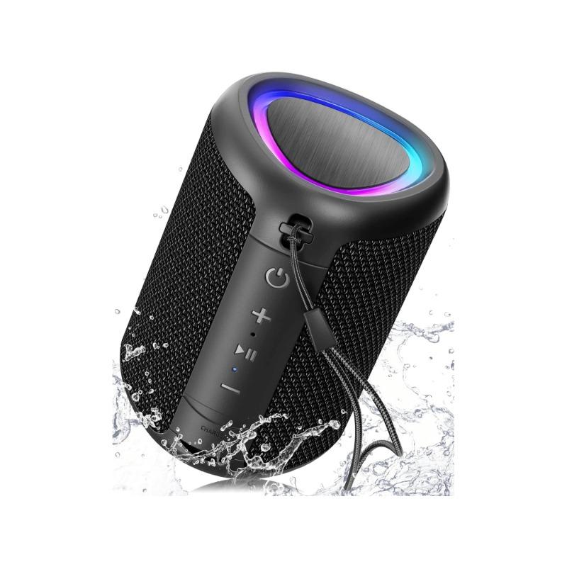 Portable Bluetooth Speaker with Lights, Powerful Crystal Clear Sound, IPX5 Waterproof, All Day Playtime AUX&TF-Card Input, Bluetooth 5.3, TWS Paring,Small Wireless Speaker for Outdoor, Gift Ideas for Men and Women Audio Compact Device Lanyard