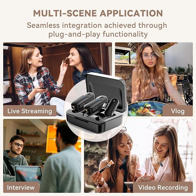 Wireless Lavalier Microphone, Mini Microphone for iPhone,iPad,Android, 2 Pack Lavalier Mics with Charing Case, 2.4G Dual Channel Wireless Clip Mics for Video Recording,Interview,Live Streaming mini wireless