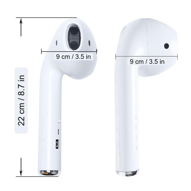 Wireless Earphone Shape Speaker, USB Charging Support Microphone FM Radio TF Card Wireless Loudspeaker, 360° Stereo HiFi Sound Portable Speaker