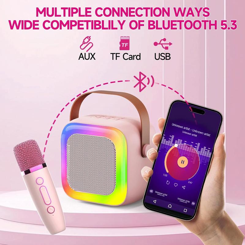 Mini Karaoke Machine for Kids Teen Adults, Kids Karaoke Machine with 2 Wireless Microphones and LED Lights Toys for Christmas Birthday Party, Home, Gifts for 3 4 5 6 7 8 9 10 11 12+ Years Girls Boys