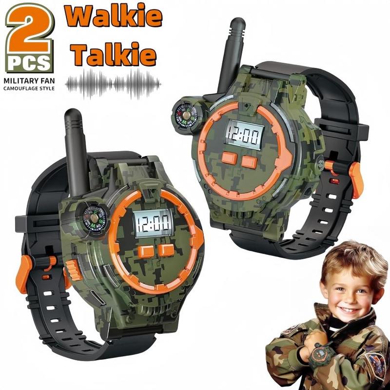 Cordless Walkie Talkie Toy, 2 Counts 200m Transmission Range Walkie Talkie with Flashlight & Compass, Outdoor Game Toy, Christmas Gift