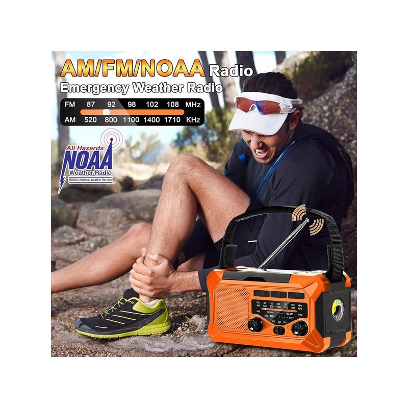 10000mAh Emergency Weather Radio With Solar Charging, Hand Crank Radio Solar Radio Portable Radio AM FM NOAA Radio LED Flashlight Reading Lamp Compass Phone Charger Outdoor Camping